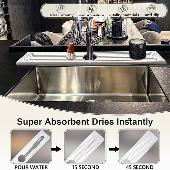 Stone Faucet Mat For Kitchen Sink, 23.6" Diatomite Quick Drying Stone Mat For