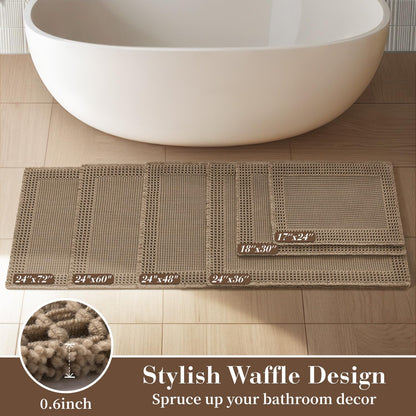 RESARE Waffle Bathroom Runner Rugs, Super Absorbent Bath Mat Non Slip Washable Quick Dry, Upgraded Ultra Soft Boho Bath Rugs with Tassels, Farmhouse Home Decor Accessories, 2'x6'(24"x72") Brown