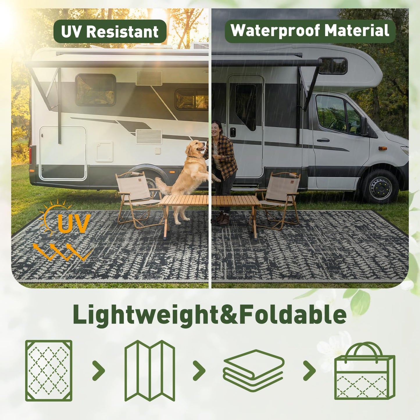 MontVoo Outdoor Rug 8x10 Waterproof-Patio Rug Mat Outdoor RV Camping Picnic Beach Mat Plastic Straw Rugs Outside Outdoor Area Rugs for Balcony Deck Backyard Grey