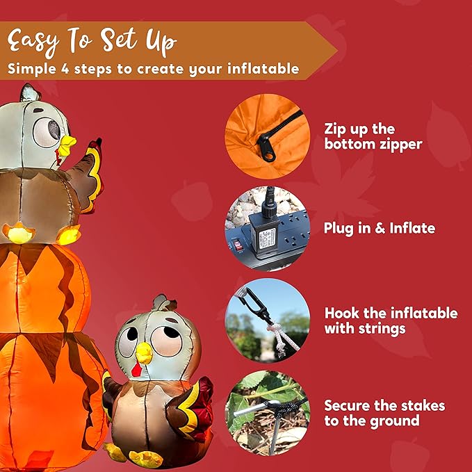 Joiedomi 6 FT Thanksgiving Inflatable Stacking Pumpkin Turkey With Built-in LEDs, Blow Up Outdoor Decorations for Yard Garden, Halloween Inflatable for Thanksgiving
