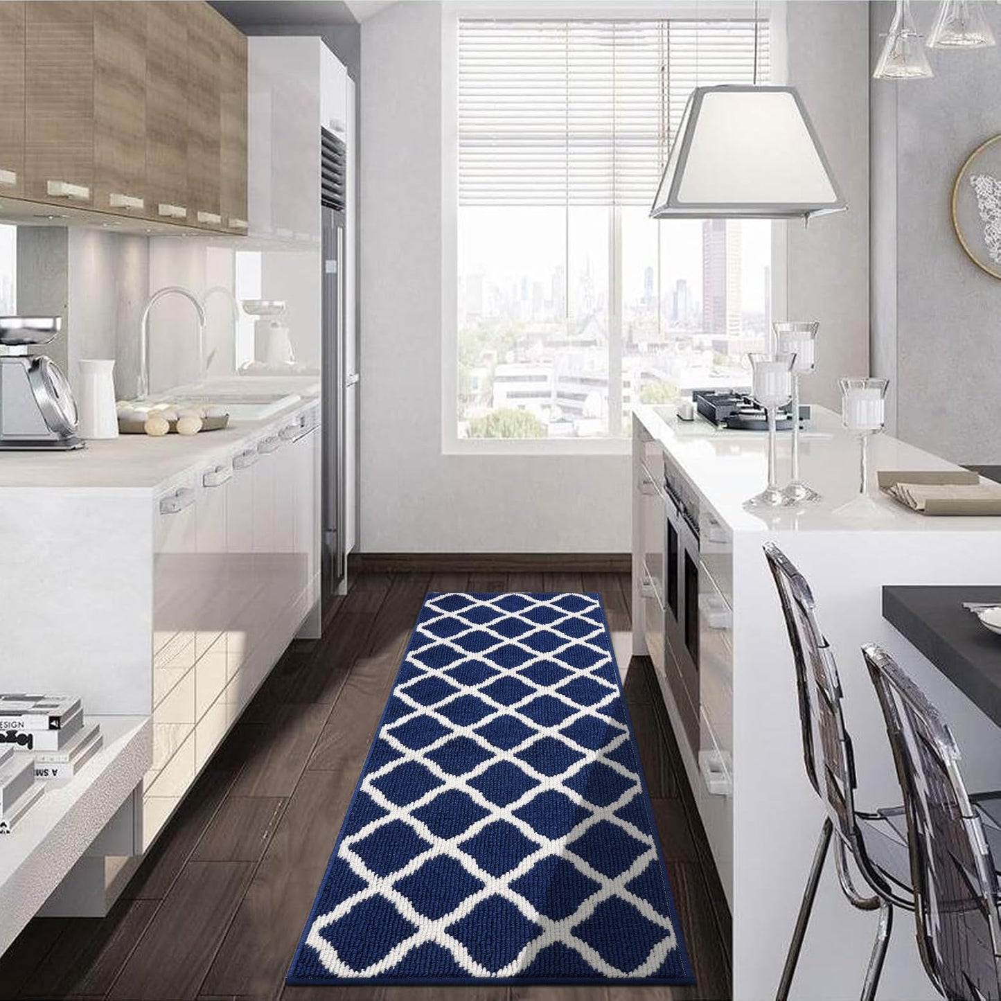 SHACOS Runner Rugs 20"x59" for Entryway Kitchen Hallway Indoor Washable Rug Runner Non Slip Rubber Backing Dirt Trapping Doorway Entrance Runner Rug, Navy Blue