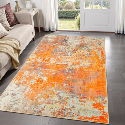 Lahome Modern Abstract Area Rug - Soft 3x5 Rugs for Bedroom Washable Living Room Entryway Rug, Contemporary Non Slip Indoor Accent Carpet for Nursery Office Kitchen Bathroom, Orange/Yellow