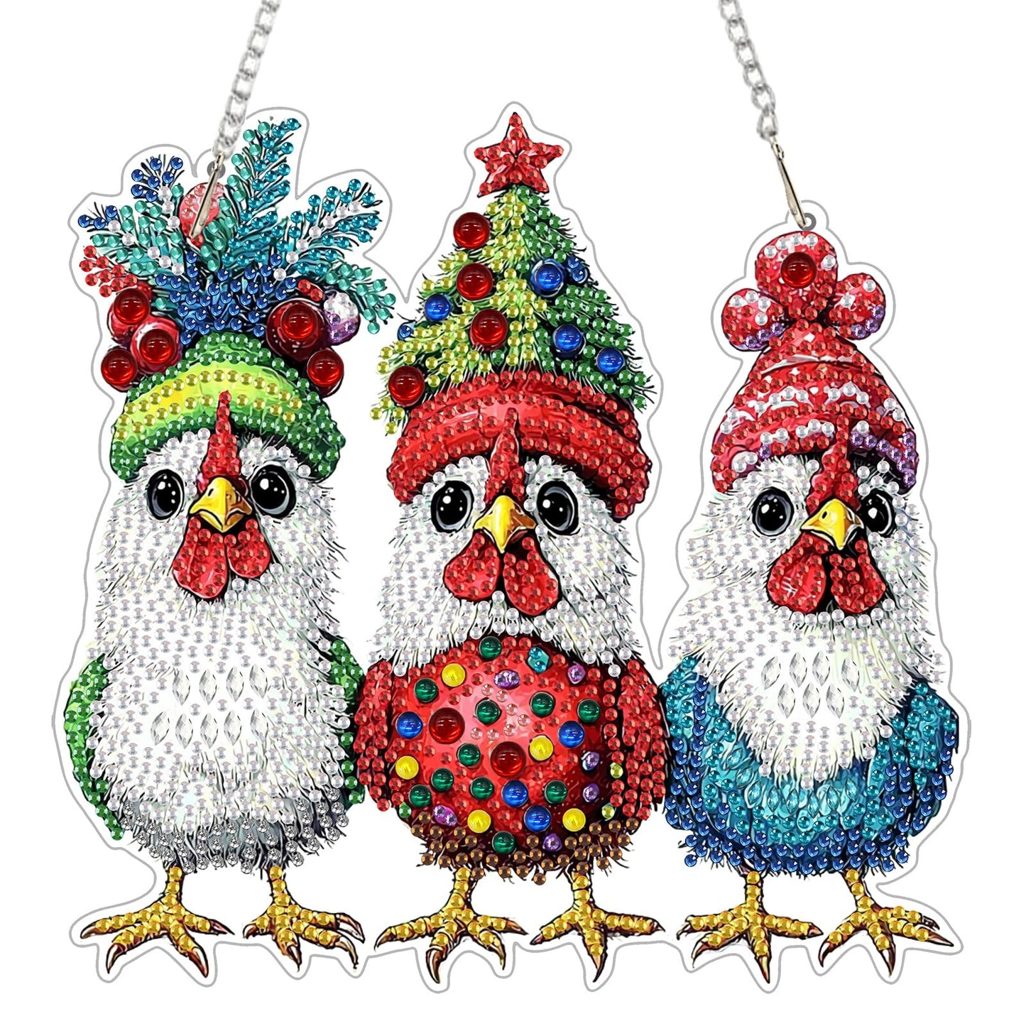 Genius maker Christmas Diamond Art Hanging Kits for Adults, Chicken Diamond Painting Pendant Kits, DIY Acrylic 5D Special Shaped Crystal Diamonds Gem Art Painting Ornament for Home Wall Decor Gift