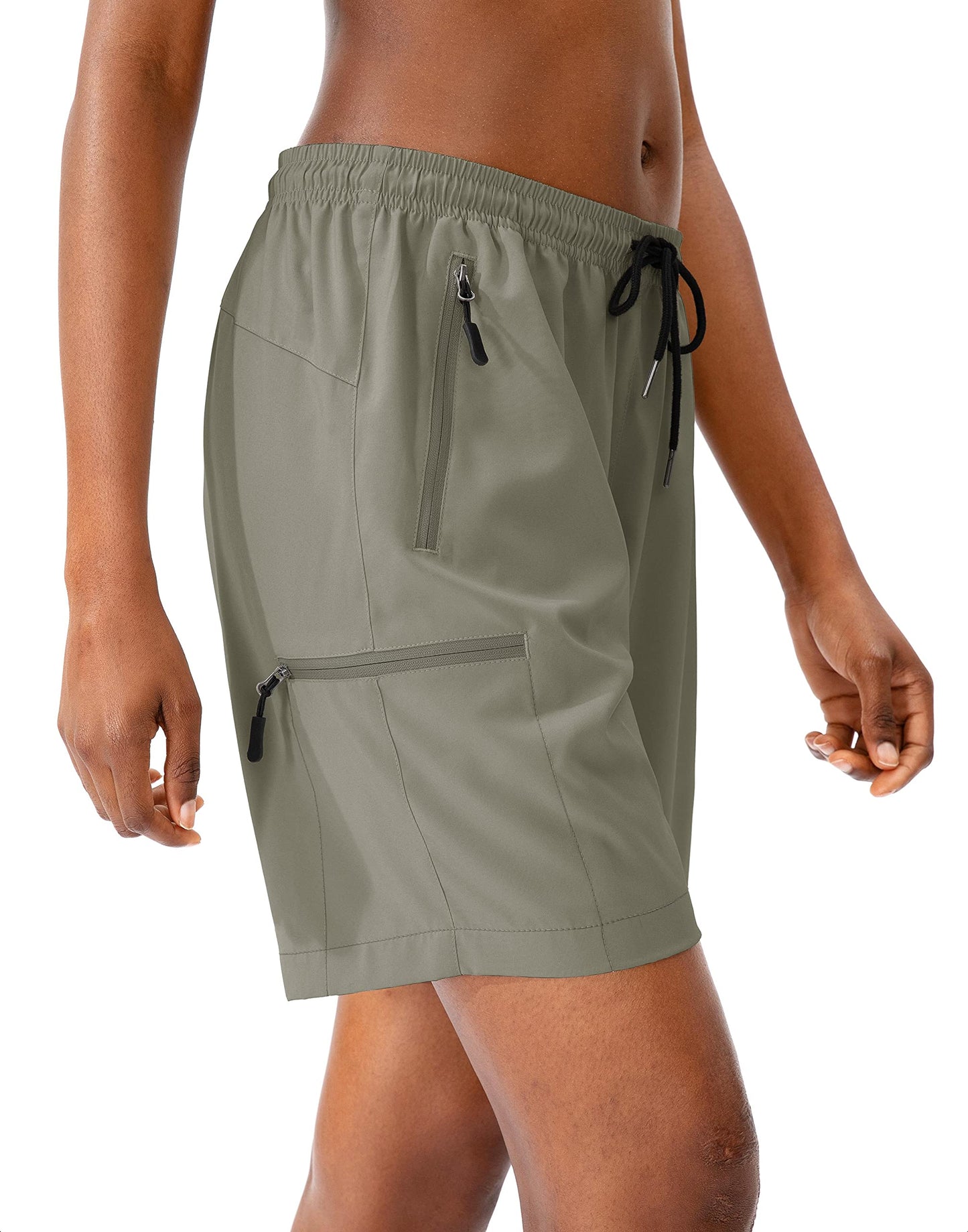 SANTINY Women's 5''/ 7''/9'' Hiking Cargo Shorts Quick Dry Lightweight Summer Shorts for Women Athletic Golf Zipper Pockets(Silver Sage_L)