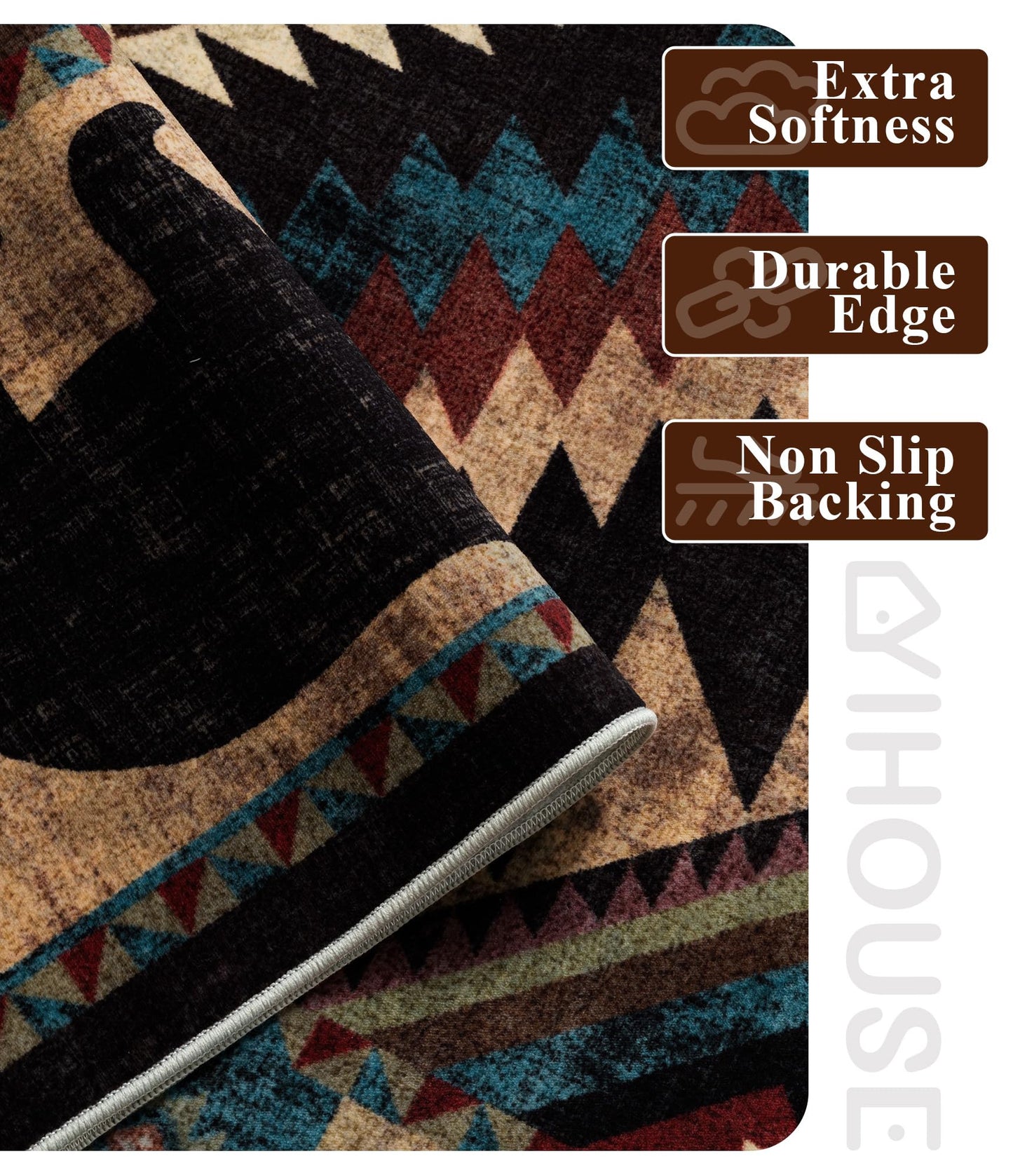 YIHOUSE Rustic Cabin Area Rug for Bedroom 5x7,Machine Washable Lodge Bear Rug,Non-Slip Low Pile Print Pattern Western Rug for Living Room