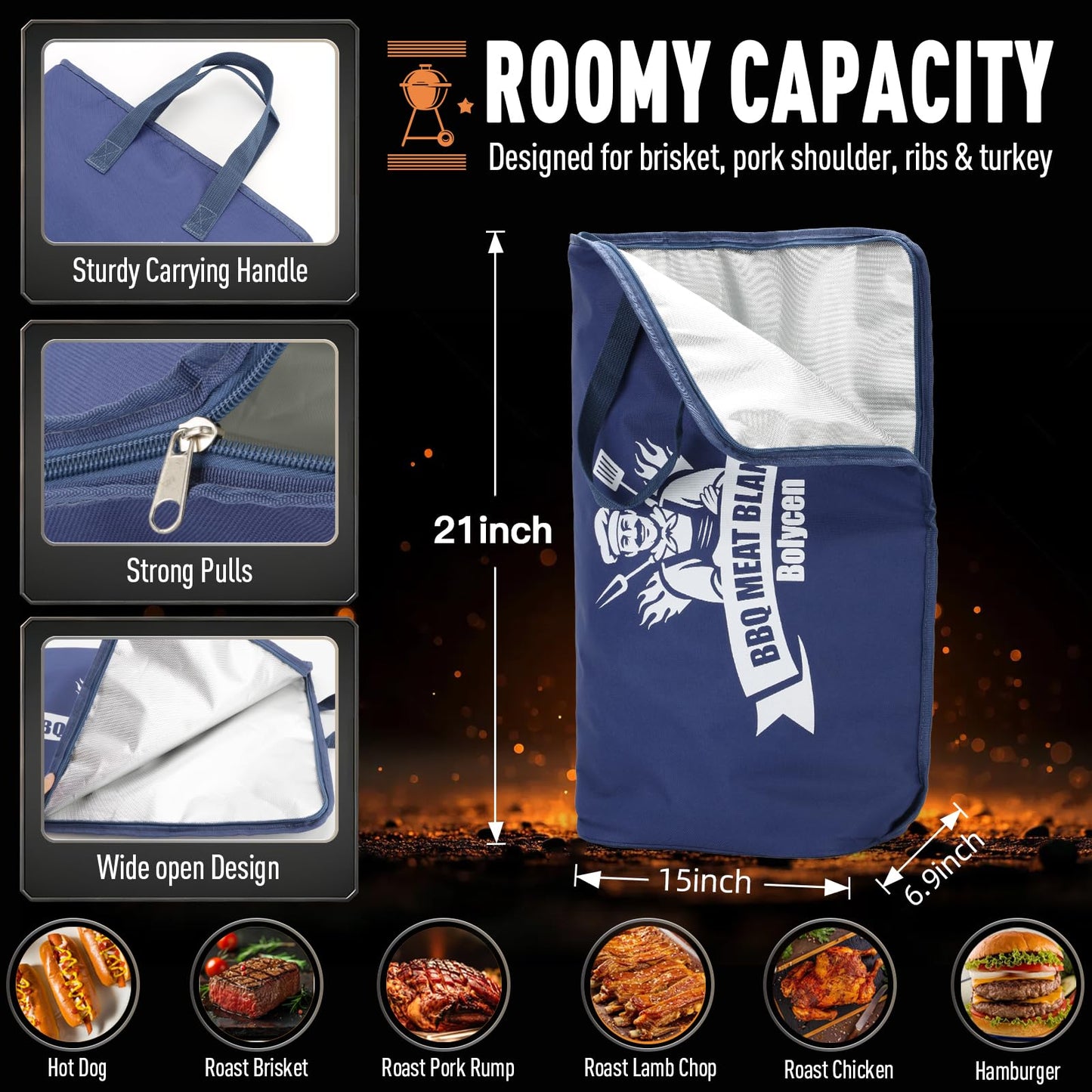 Upgraded Insulated BBQ Blanket for Resting Meat-BBQ Smoker Accessories Gifts for Men Dad Husband-Air Fryer/Kitchen/Camping/Baking/Party Essential-Bag for Brisket/Steak/Pork Shoulder/Turkey (21inch)