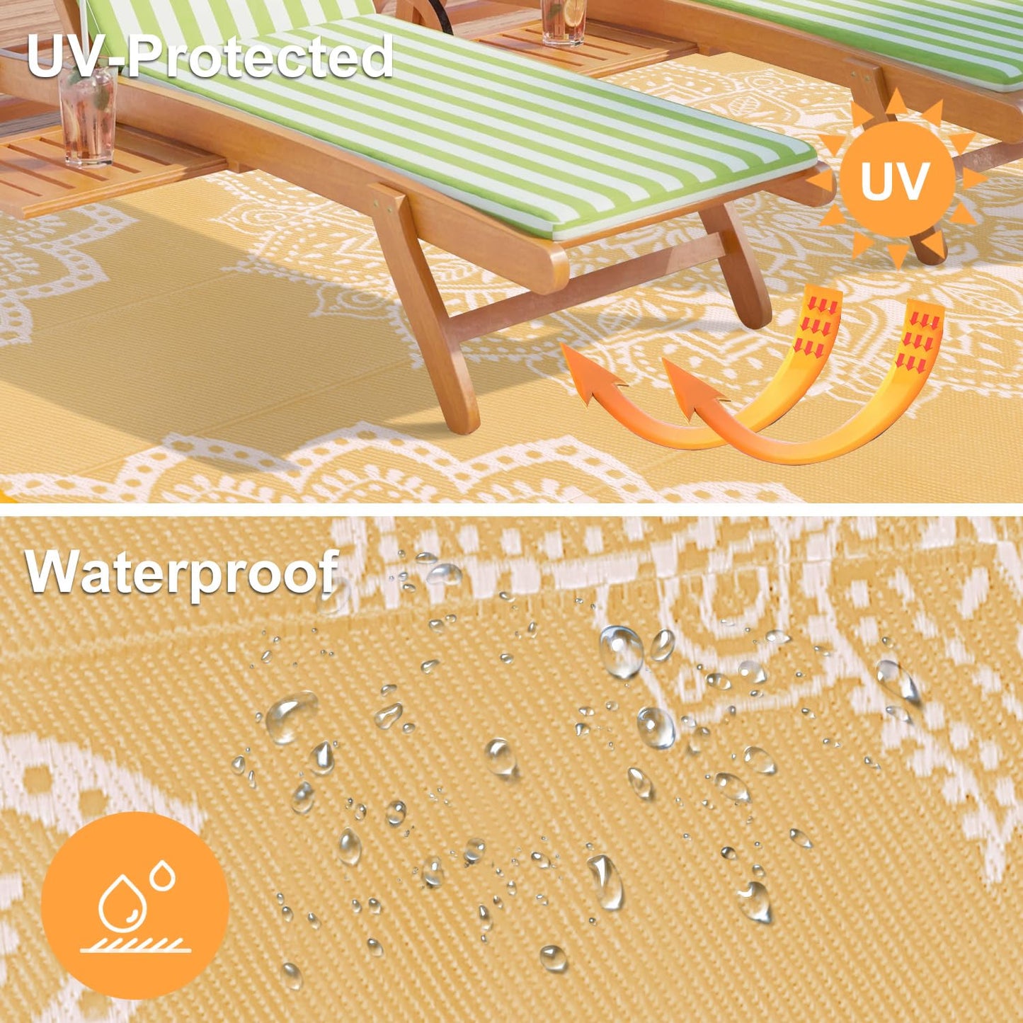 Yamaziot Waterproof Outdoor Rug 8x10 ft, Reversible Plastic Straw Rug for Patio Clearance, Camping, RV Mat, Large Outside Rug Carpet for Porch, Deck, Backyard, Balcony, Picnic, Yellow