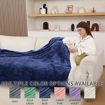 Electric Heating Blanket Queen Size, Cozy Flannel Sherpa Heated Electric Blanket with 5 Heating Levels & 10 Hours Auto Off, Overheat Protection, Machine Washable Heated Blanket, 84" x 90", Navy Blue