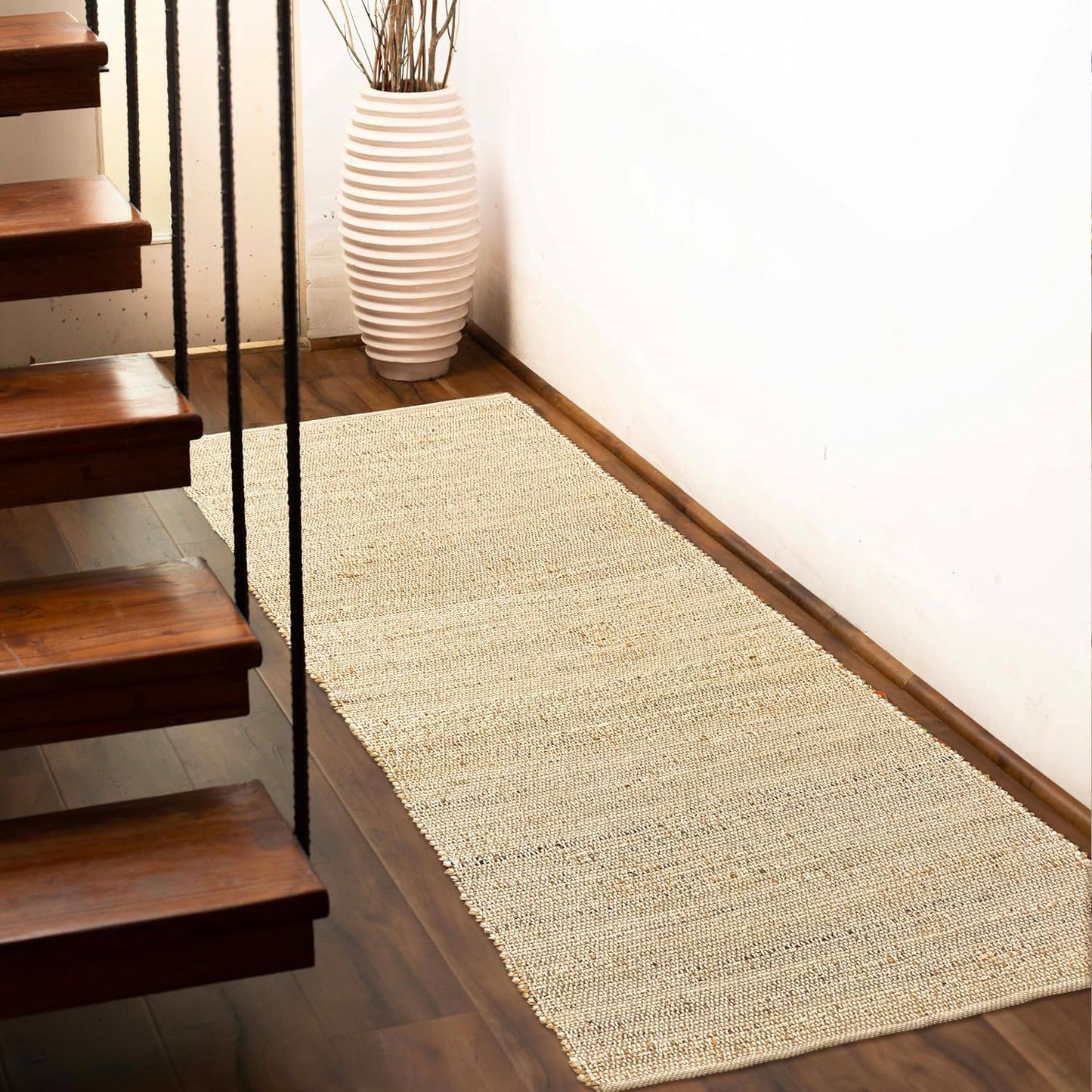 Chardin home 2x5 Jute Cotton Hand Woven Runner Rug, Natural Jute Braided Hallway mat, Boho, Rustic, Farmhouse, Vintage, Reversible Natural Fiber Rugs for Bedroom, Living Room, Kitchen,entryway