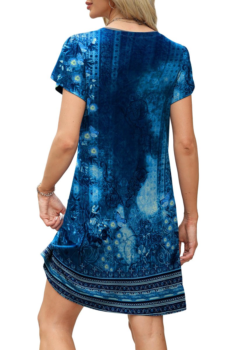 OFEEFAN Womens Summer Dresses 2026 Spring Tshirt Dress Sundresses Beach Vacation Clothes Boho Outfits Print 09 L
