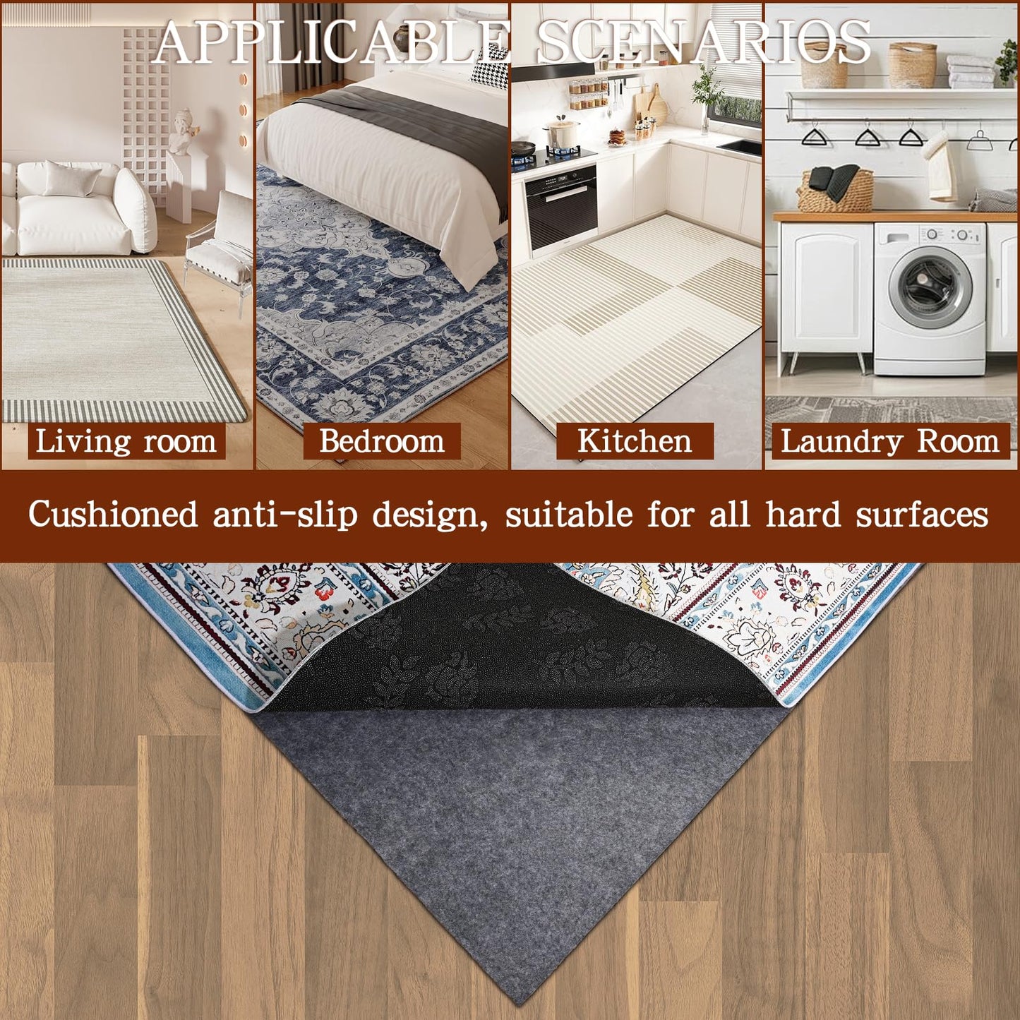 Rug Pad Waterproof Non-Slip 8x10 ft, 1/8" Thick Felt Cushion Pad for Area Rugs – Protects Hardwood, Tile & Laminate Floors – Keeps Rugs Flat & Secure