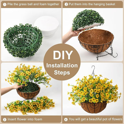 Artificial Faux Hanging Plants Flowers Basket for Fall Outdoor Decoration, Fake Silk Daisy in Planter Realistic UV Resistant Look Real for Porch Home Patio Balcony Yard(Yellow)