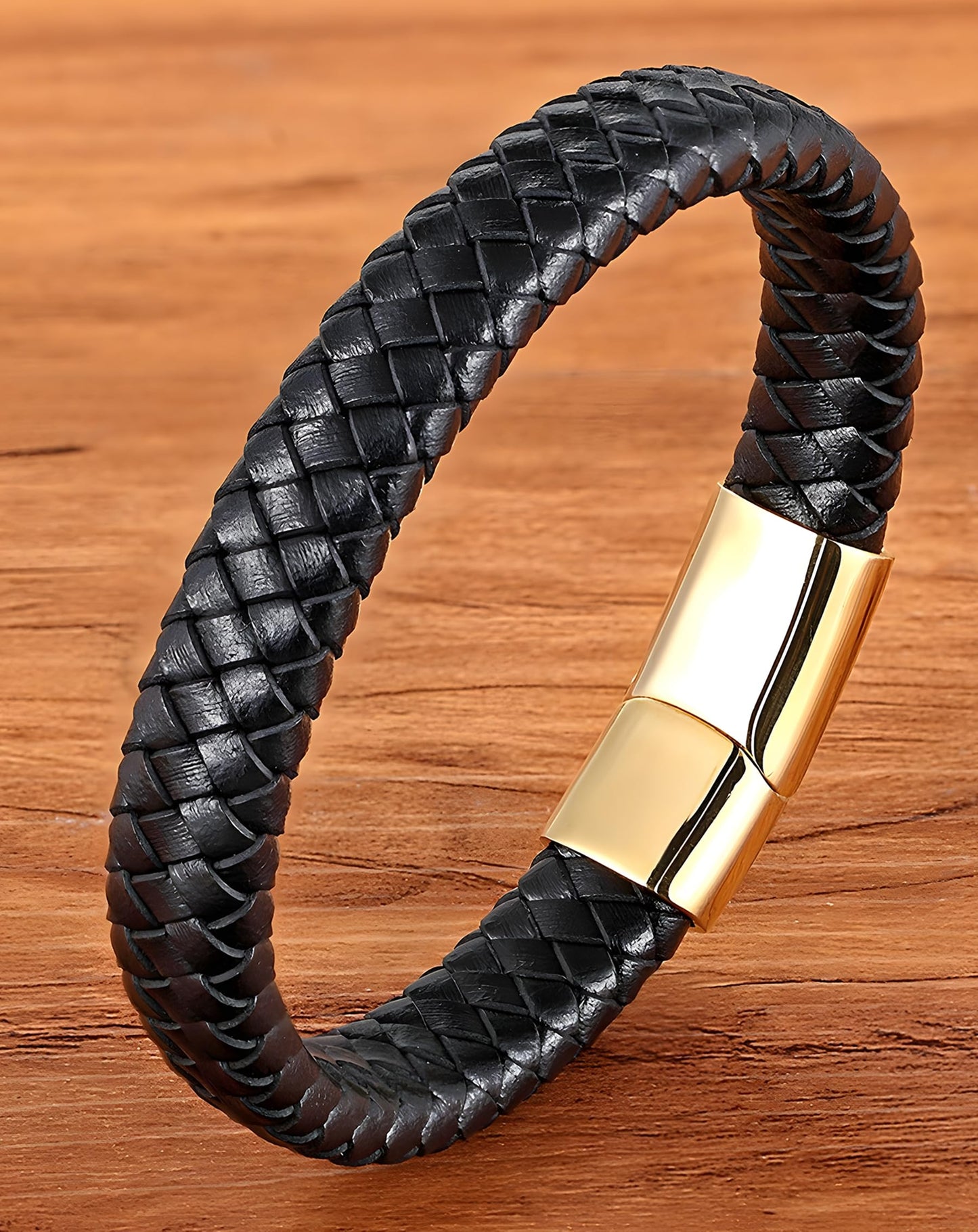 Deerllia Leather Bracelet for Men, Braided Cuff with Stainless Steel Clasp Stacked Multi Style Color Anniversary Father's Day Birthday Christmas Jewelry Gifts for Him, Black Clasp Brown Leather