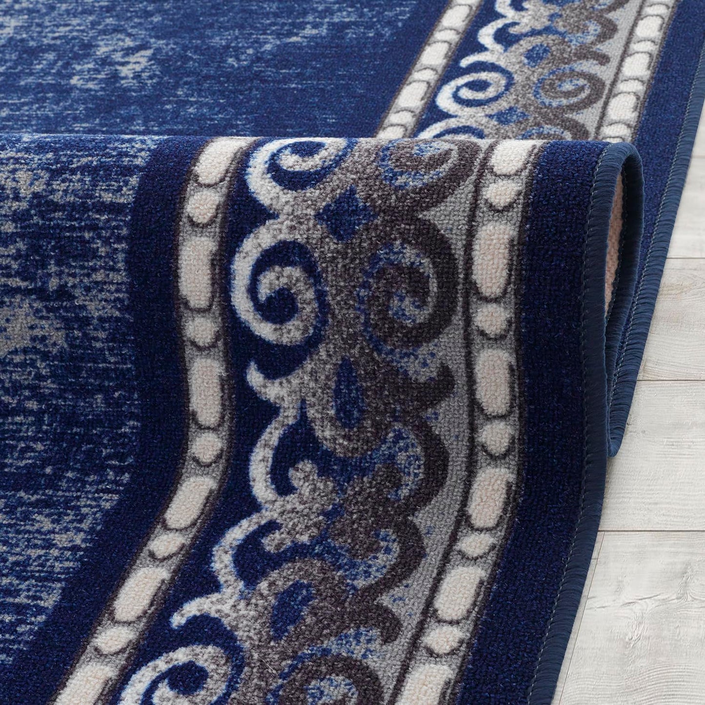 Antep Rugs Alfombras Bordered Modern 8x10 Non-Slip (Non-Skid) Low Pile Rubber Backing Indoor Area Rug (Navy, 7'10" x 10')