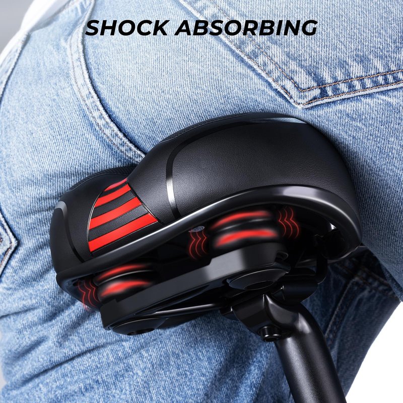 YOUNGDO Bike Seat - Comfortable Gel Foam Padded Leather, Wide Bike Saddle Cushion, Universal Fit, Shock Absorbing, for Women and Men