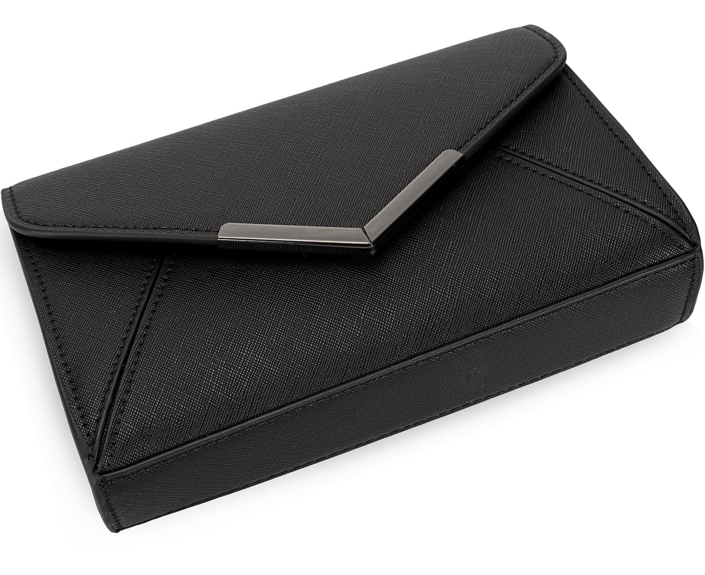 DEXMAY Women Envelope Clutch Faux Saffiano Leather Evening Handbag Foldover Clutch Bag Formal Dressy Purse Black