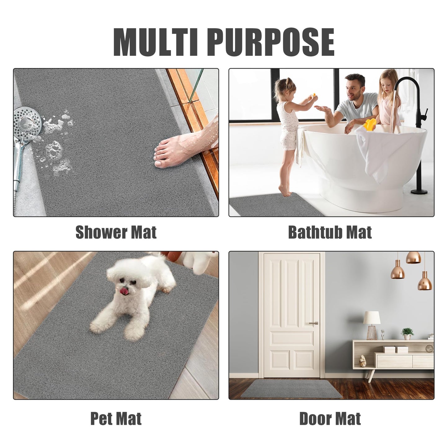 HOMBYS 47 x 32 Extra Large Shower Mat for Shower Stall Tub, Non Slip Bath Mat Bathroom Accessories, PVC Loofah Mats for Shower and Bathroom, Quick Drying, (Grey, 47"x32")