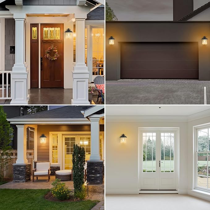 LUTEC 2 Pack Outdoor Indoor Exterior Light Fixture, Farmhouse Barn Wall Sconce, Matte Black Finish Anti-Rust Wall Mount Light, Waterproof Wall lamp with Clear Glass for Porch, Exterior, Patio