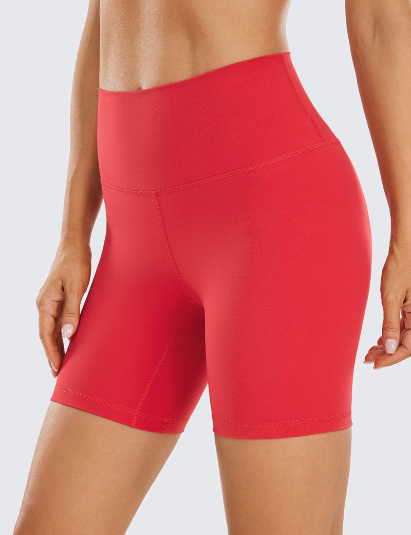CRZ YOGA Women's Brushed Naked Feeling Biker Shorts 6'' - High Waist Matte Workout Gym Running Spandex Crimson Small