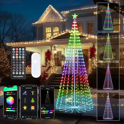 10 FT Smart Christmas Cone Tree Lights, 514 LED Lighted Outdoor Christmas Tree with Remote & App Control Timer, Music Sync, DIY RGB Color Changing for Indoor Outdoor Decorations