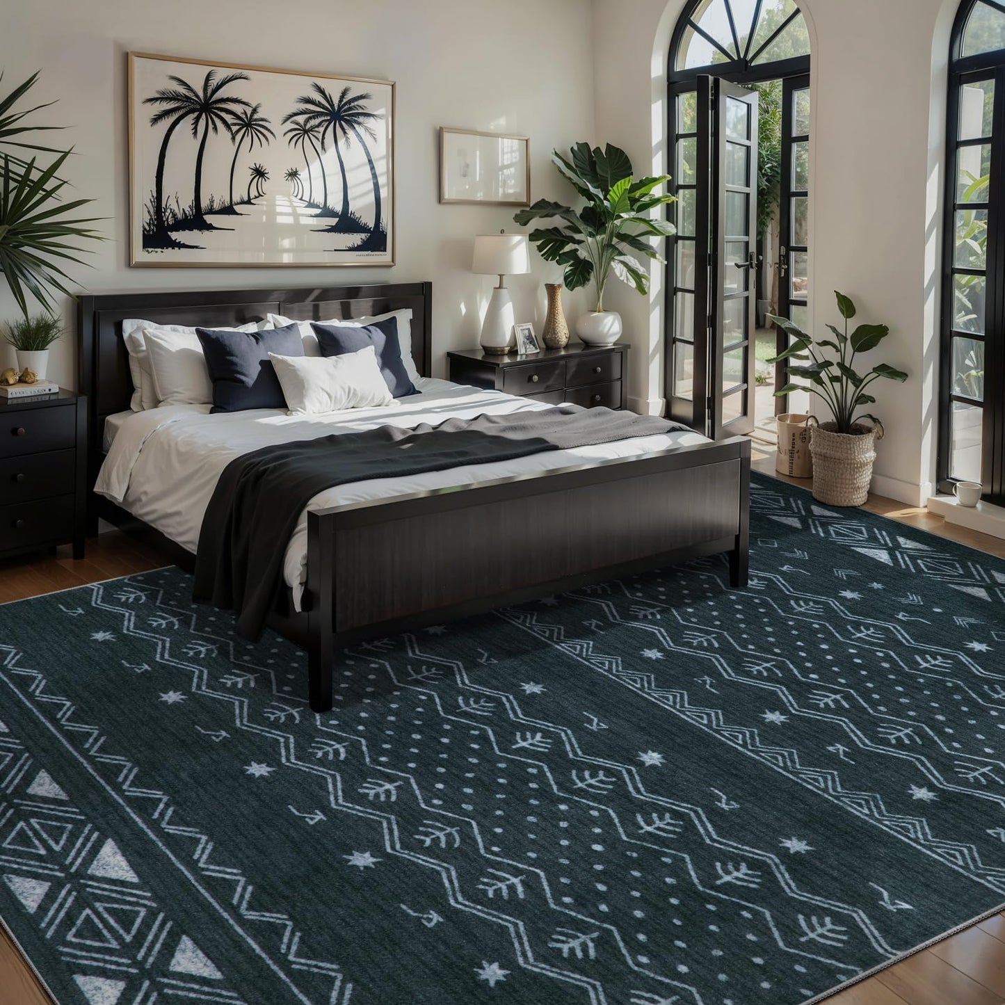 SERISSA 5x7 Area Rugs for Living Room, Washable Non-Slip Grey Boho Rug, Soft Low-Pile Geometric Indoor Large Carpet for Dining Room Bedroom Home Office Playroom