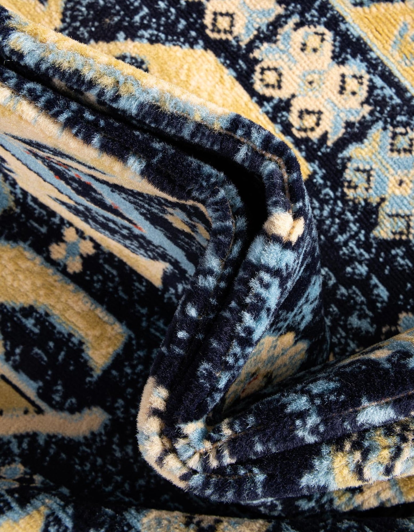 Unique Loom Taftan Collection Border Geometric Tribal Inspired Design Area Rug (2' 7 x 10' 0 Runner, Navy Blue/ Gold)