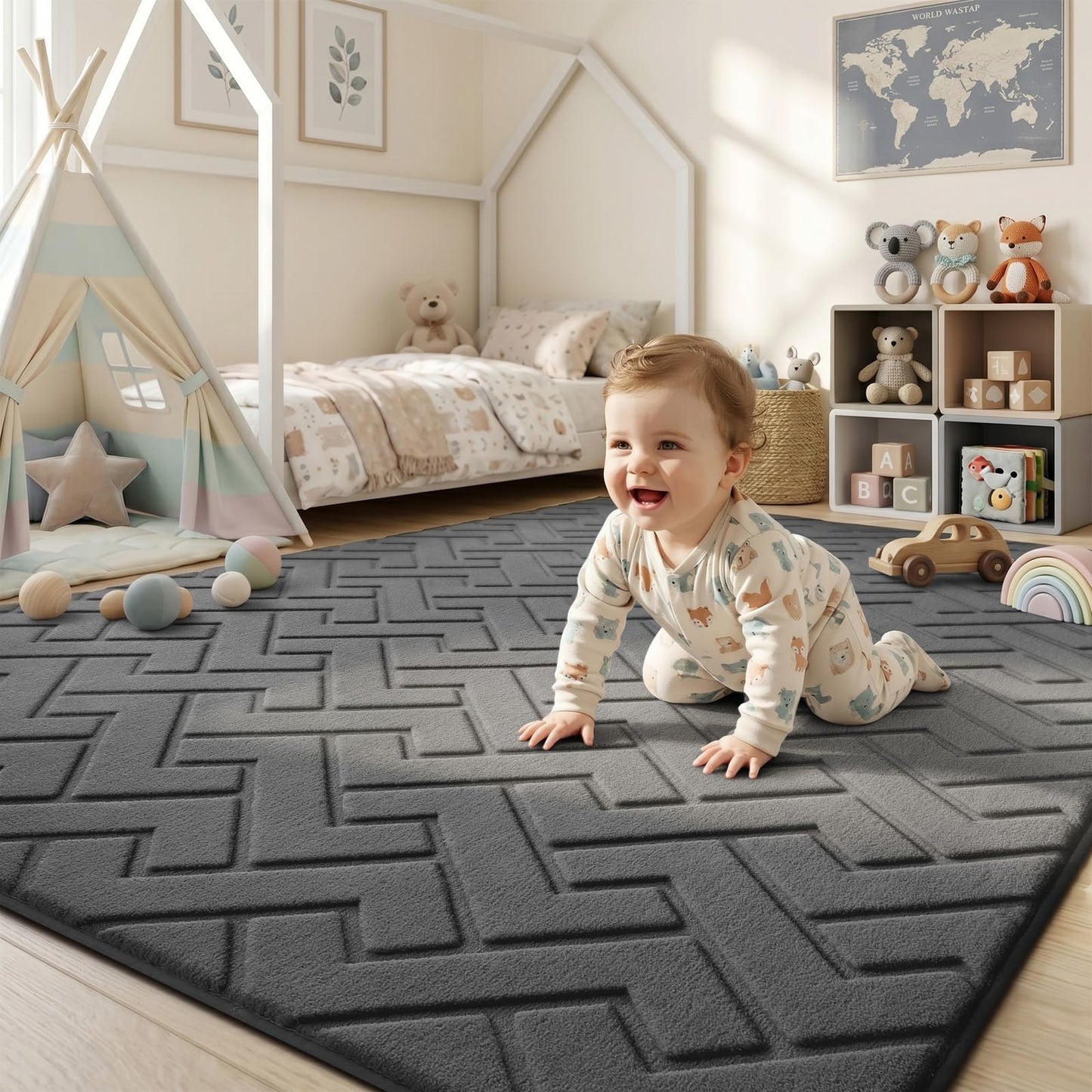 Sour Lemon 8x10 Area Rugs for Living Room, Washable Grey Rugs for Bedroom Large Soft Area Rugs Indoor, Modern Non Slip Rug Carpet for Bedroom Kids Room Dorm Dining Room Office Home Decor