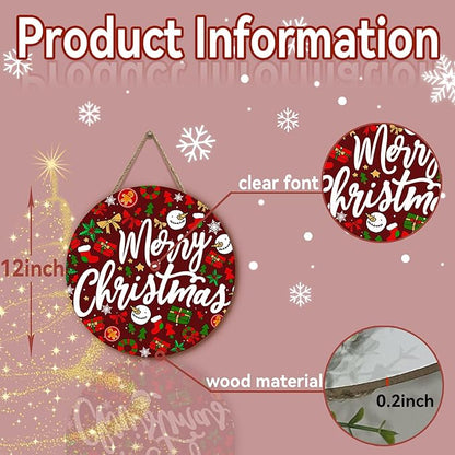Merry Christmas Welcome Wooden Door Sign for Front Door Winter Christmas Door Hanger Xmas Holiday Hanging Wall Sign for Farmhouse Home Porch Outdoor Decorations