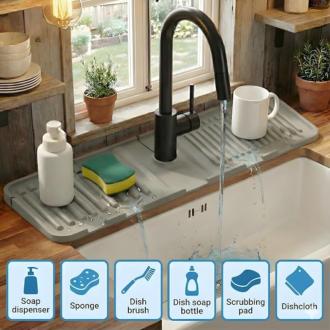 Silicone Faucet Mat for Kitchen Sink Splash Guard, 2-Piece Set – Each – 5°
