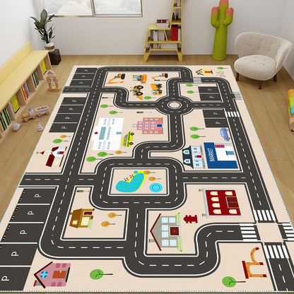 Jngred Kids Car Rug Playmat with Non-Slip Rubber Backing，Car City Life Road Carpet，Child Car Traffic Rugs ，Train Track Play Mat(80×120cm/32×47in)