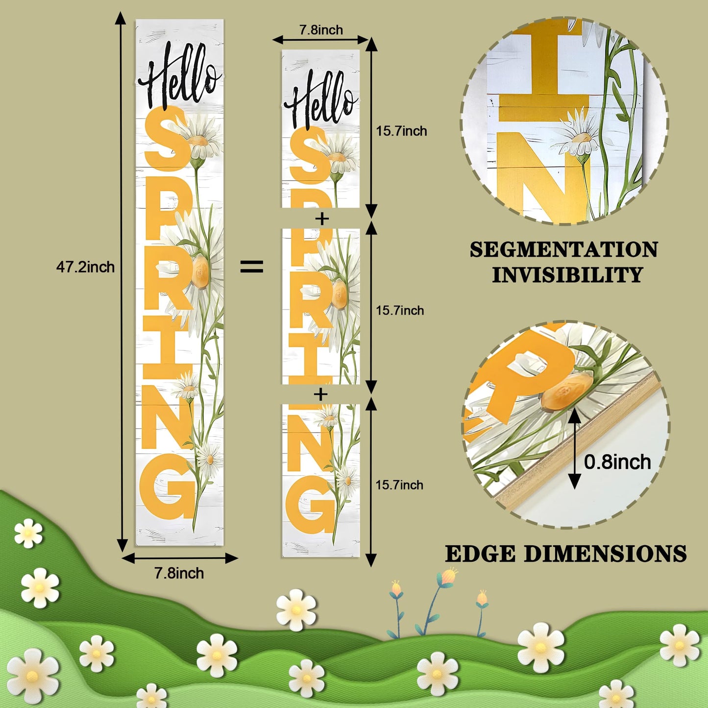 Hello Spring Wooden Porch Sign 47" Spring Large Welcome Porch Sign for Home Front Door Yard Season Decor