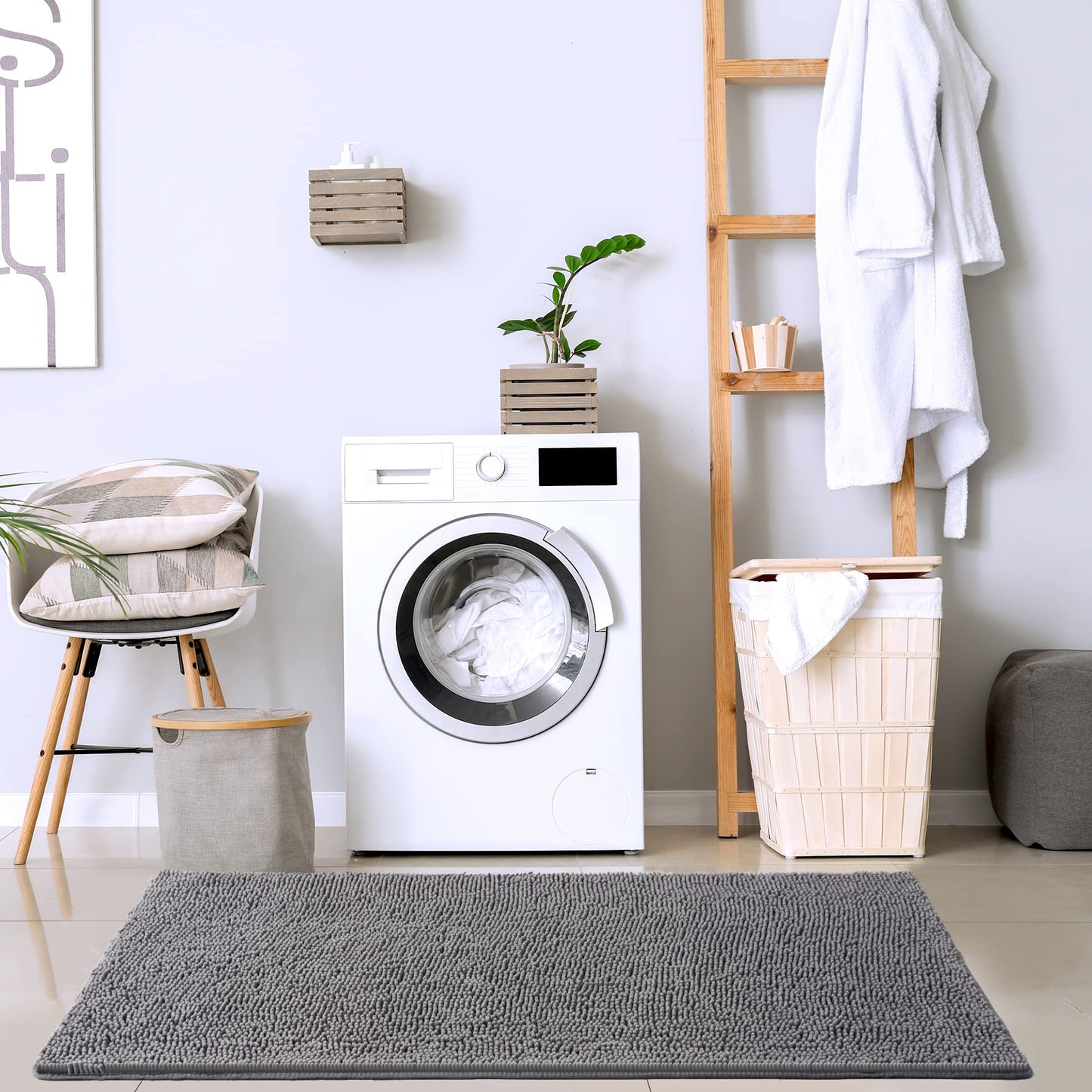 Noahas 24''x 60'' Grey Long Bathroom Rugs Runner,Absorbent Bath Mats for Bathroom Non-Slip with Rubber Backing,Soft Washable Carpet,Plush Chenille Shower Mats Shaggy Durable Bath Rugs