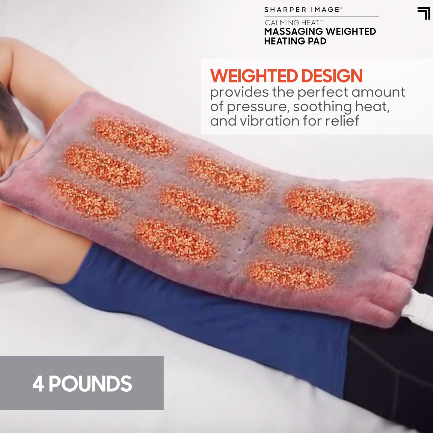 Calming Heat Massaging Weighted Heating Pad by Sharper Image- Electric Heating Pad with Massaging Vibrations, Auto-Off,12 Settings- 3 Heat, 9 Massage- 27 Relaxing Combinations, 12” x 24”, 4lbs
