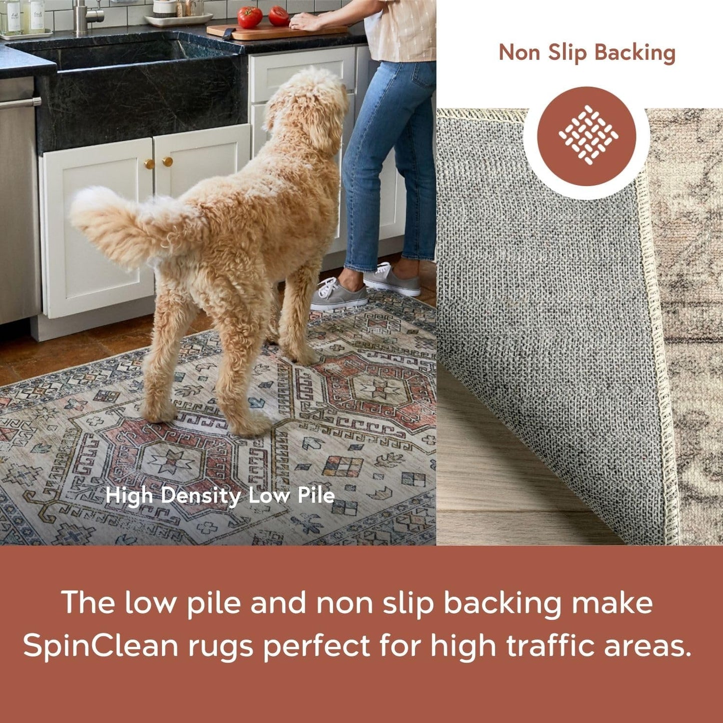 nuLOOM 8' x 10' Machine Washable Stain-Resistant Area Rug with Non Slip Backing, Low Profile for Living Room, Bedroom, and Dining Room, Brielle Grey/Tan