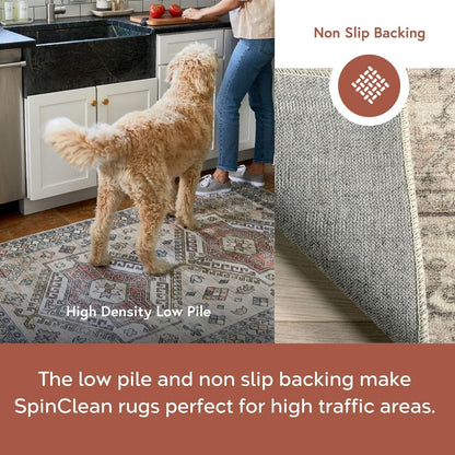 nuLOOM 8' x 10' Machine Washable Stain-Resistant Area Rug with Non Slip Backing, Low Profile for Living Room, Bedroom, and Dining Room, Brielle Grey/Tan
