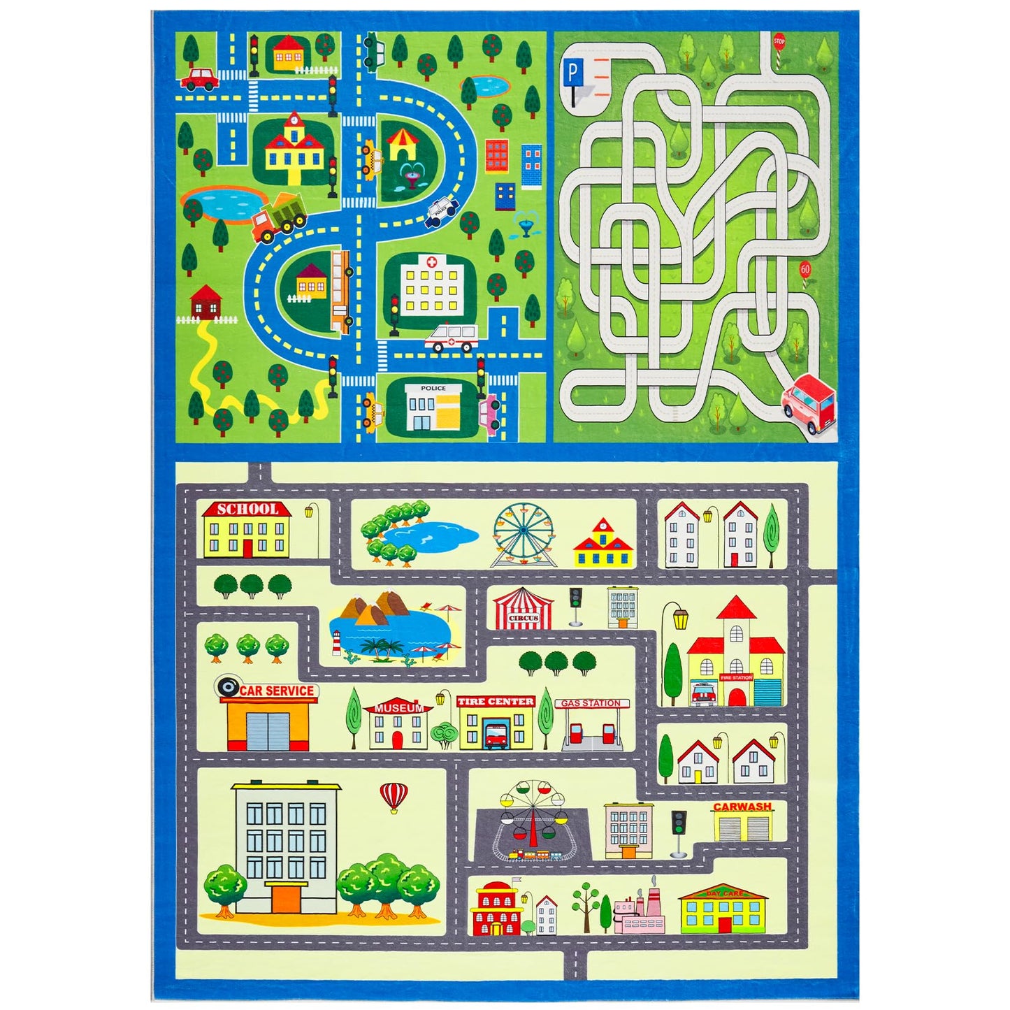 COZYLOOM City Life Car Road Kids Play Mat 4x6 Non Slip Washable Traffic Road Playroom Rug, City Map Race Track Carpet, Ultra-Soft Foldable Interactive Learning Rug for Kids Room Bedroom Nursery