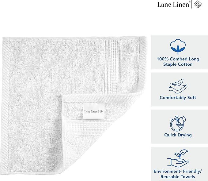 LANE LINEN 6 PC Wash Cloths Bathroom Set -100% Cotton Highly Absorbent