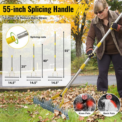 Thatch Rake, 2 in 1 Stainless Steel Garden Rake for Thatch Leaves,55” Heavy Duty 19 Tines Lawn Manual Dethatcher with Adjustable Head,Thatching Rakes for Lawn Yard Grass,Debris Removal, Soil Loosen