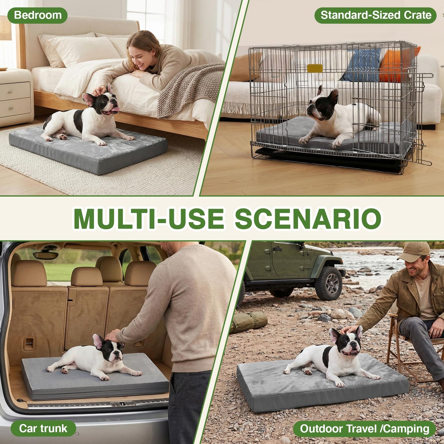 Waterproof Small Dog Bed Crate Pad 24 inch, Outdoor Washable Puppy Bed Orthopedic with Removable Cover Reversible, Foam Cat Bed Kennel Pad 23" x17, Durable Anti-Slip Bottom, Gray