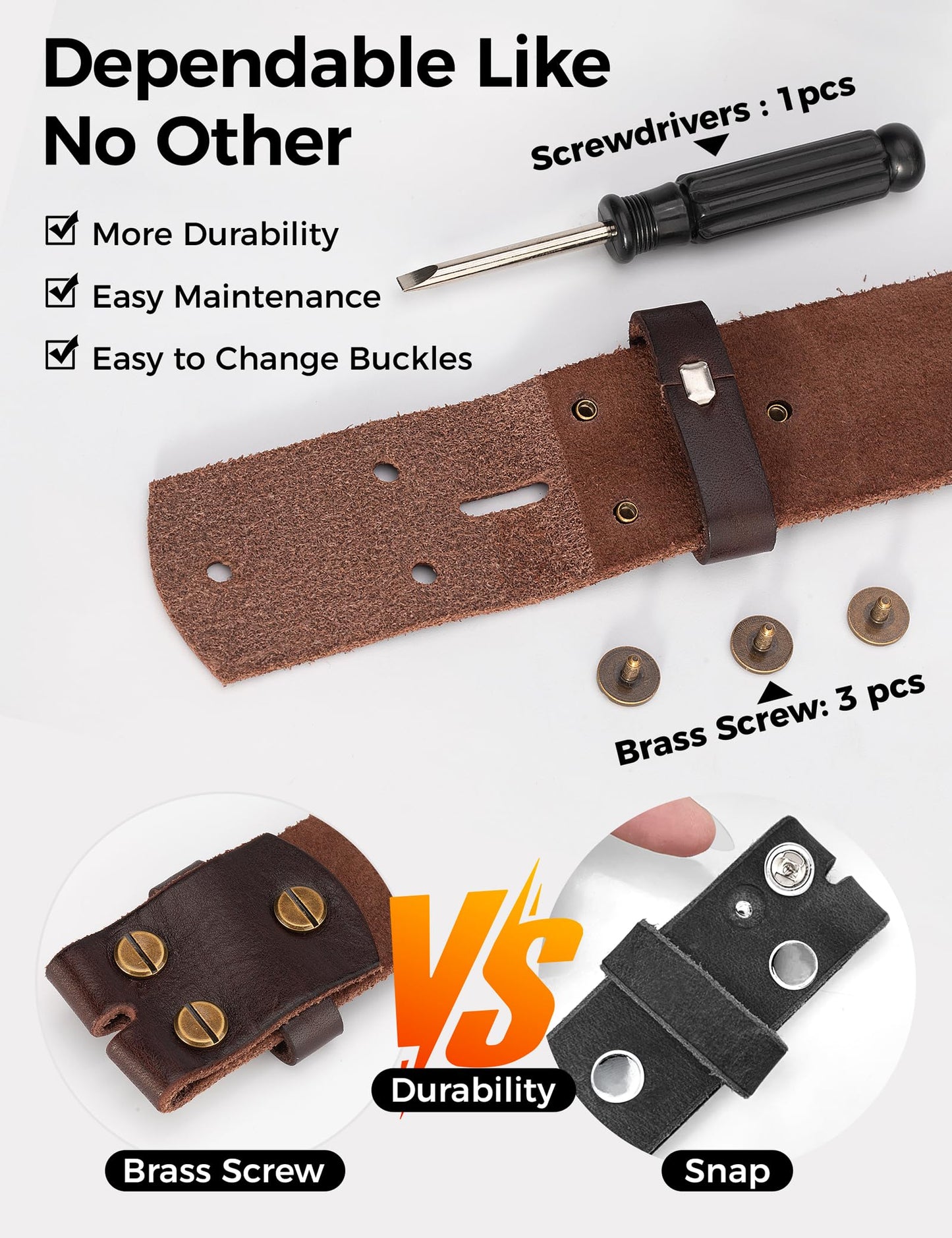 TYWestyles No Buckle Full Grain Leather Belt Men Women Fits With 1.5 Inch Buckle (Dark Brown, M（Fit Waist 31-33)