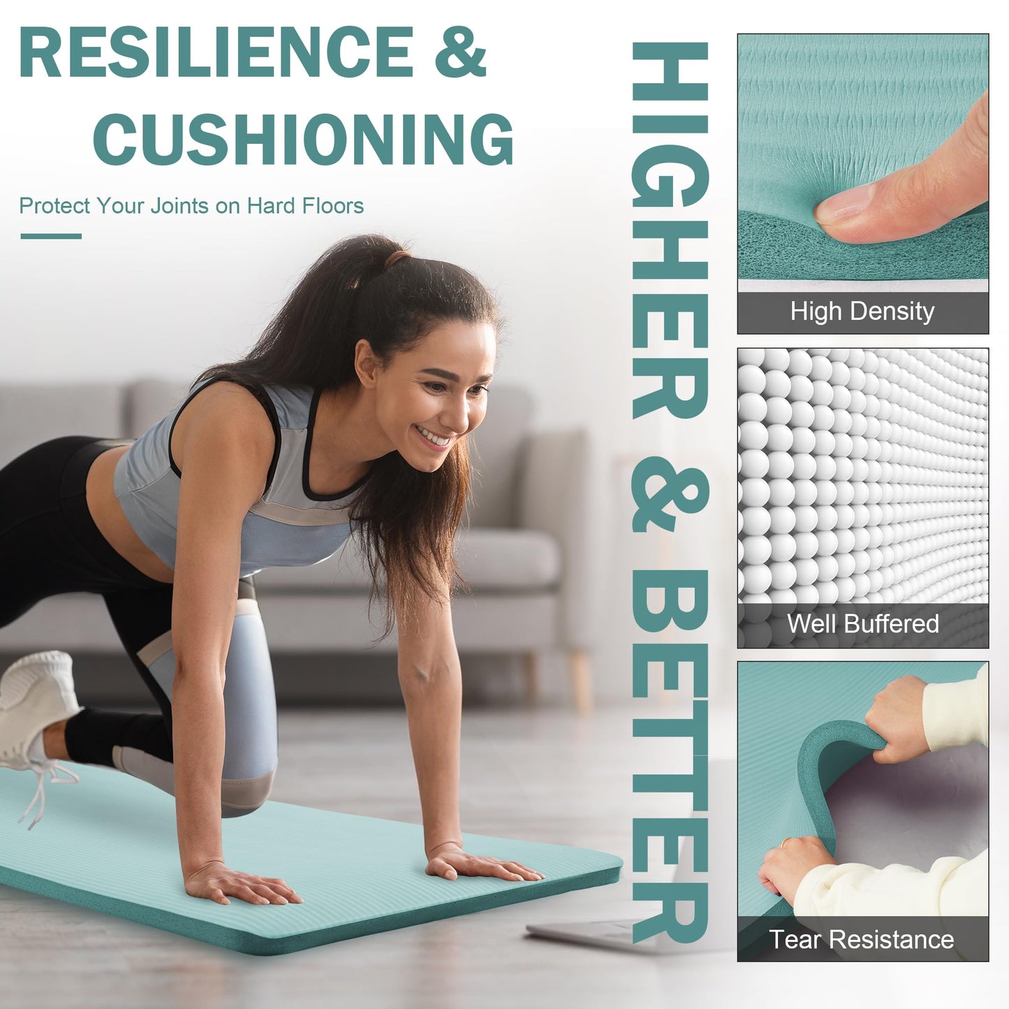 Fitvids Yoga Mat 1-Inch Extra Thick High-Density Exercise Mat with Non-Slip Surface & Carry Strap for Men & Women Tear-Resistant Pilates Workout Mat for Home Gym, Floor Fitness