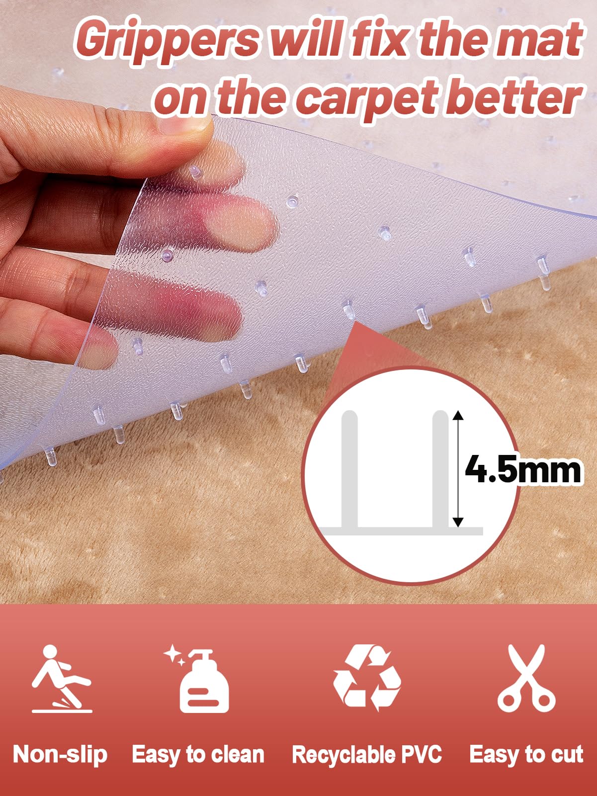 8.2Ft(L) Carpet Protector for Pets - Anti-Slip Cat Carpet Protector, Scratch Resistant Pets Scratch Stopper, Easy to Cut Floor Runner Under Doorway to Prevent Tearing