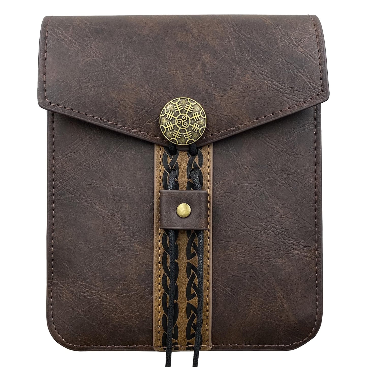 HiiFeuer Vintage Medieval Faux Leather Belt Bag, Retro Middle Ages Belt Pouch Waist bag, Portable Side Pack For LARP Ren Faire (Brown A)