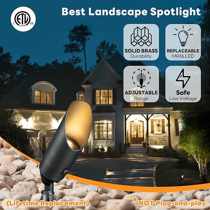 Gardenreet Low Voltage Spotlight - Outdoor Light Fixture 12V AC/DC, Brass Landscape Lights LED Hardwired, Weather Proof Bronze for Flag Wreath Without Bulbs (10 Pack)