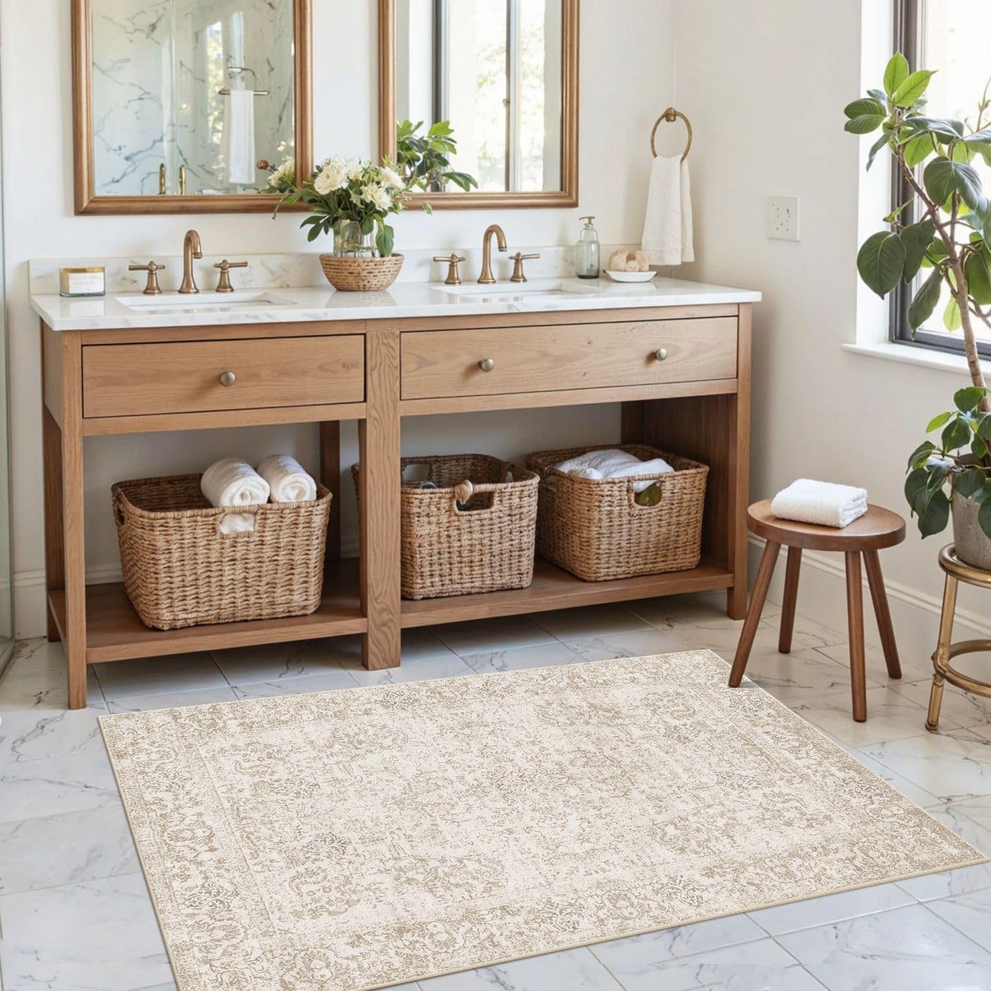 Rugxara 2x3 Door Mat Indoor Entrance, Washable Non Slip Kitchen Bathroom Rugs, Ultra-Thin Throw Small Rug for Front Door/Indoor Entrances, Light Brown
