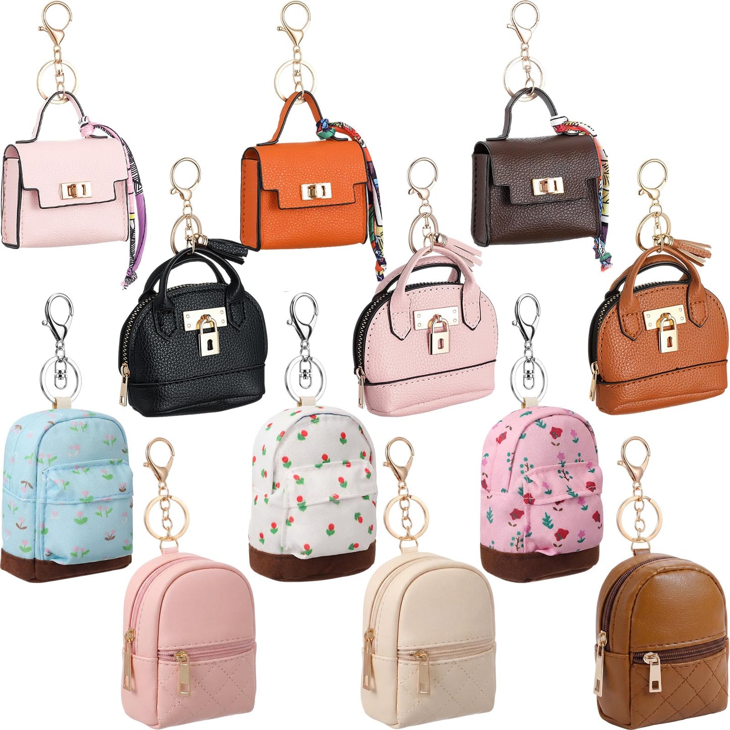 Hsei 12 Pcs Mini Backpack Keychain Small Coin Purses for Women Tiny Cute Makeup Bag with Keychain, Mini Pocket Tote Handbag Bag Charm Change Pouch Lipstick Card Holder Organizer Gift (Elegant)