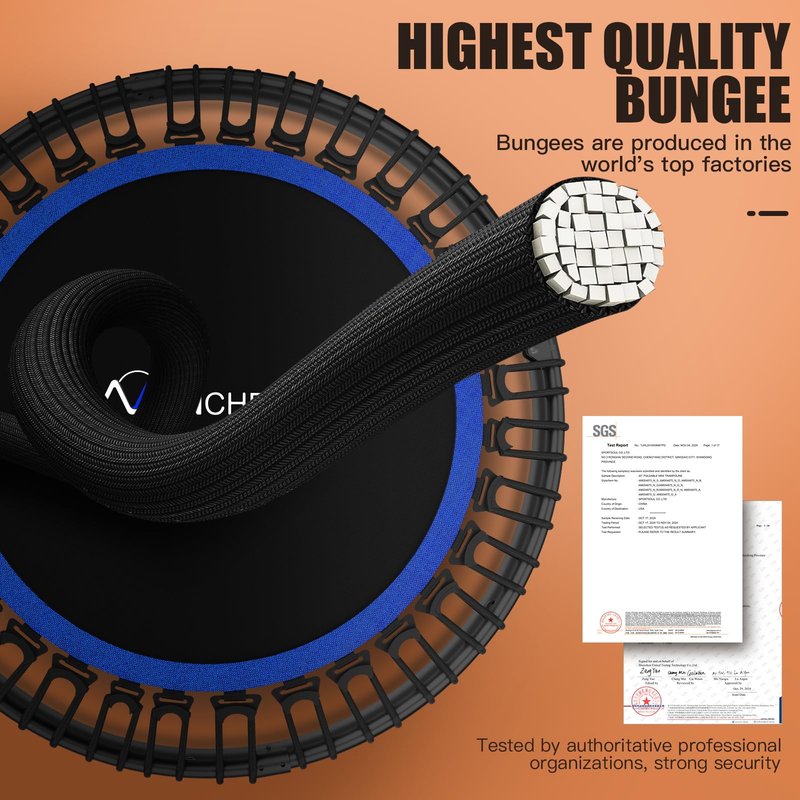 ANCHEER 48" Foldable Rebounder Trampoline for Adults/Kids with Resistance Bands and Bungees, Indoor & Outdoor Mini Trampoline with Bar and Safety Padding - Max Load 450lbs (Blue)
