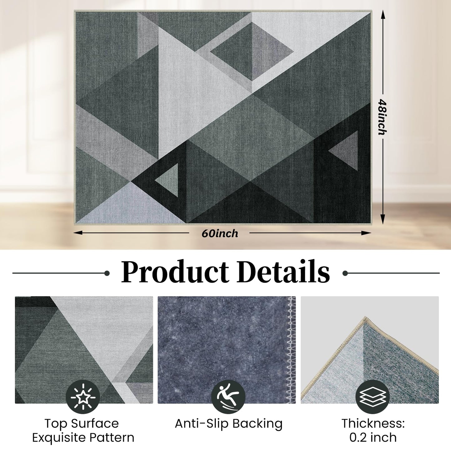 Office Chair Mat for Hardwood Floor & Tile Floor,48"X 60" Heavy Duty Desk Chair Mat for Hard Floors, Under Desk Rug for Rolling Computer Chair,Anti Slip,Low Pile Carpet Floor Protector-Triangle