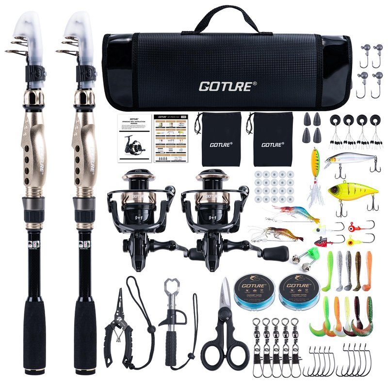 Goture Fishing Rod and Reel Combo - 7FT Carbon Fiber Telescopic Fishing Pole - Spinning Reel 9+1 Shielded Bearings Stainless Steel BB - B