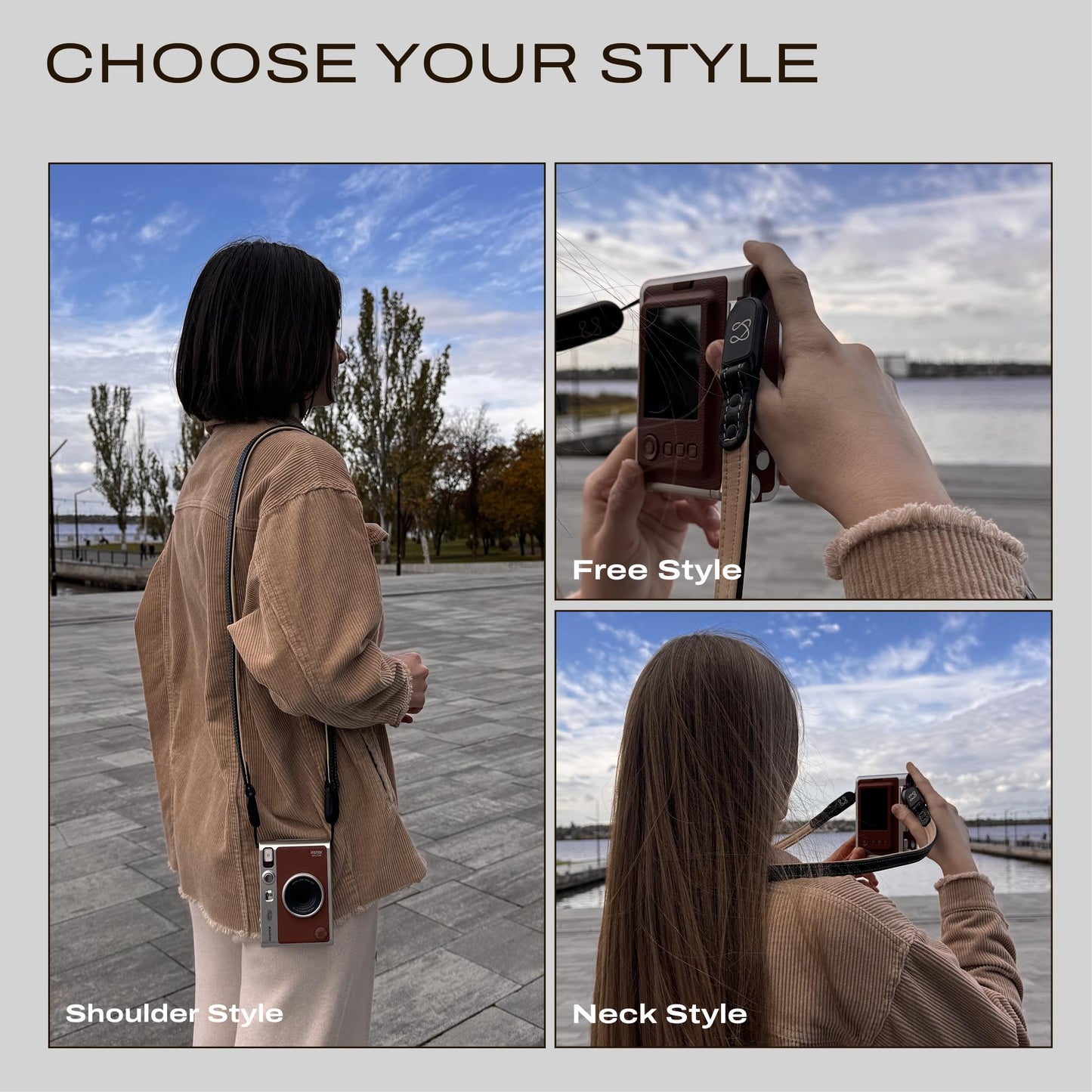 C Coiro Slim Leather Camera Strap with Quick Release, Neck Adjustable Camera Shoulder Strap SLR Compatible with All Camera Brands, Padded/Black